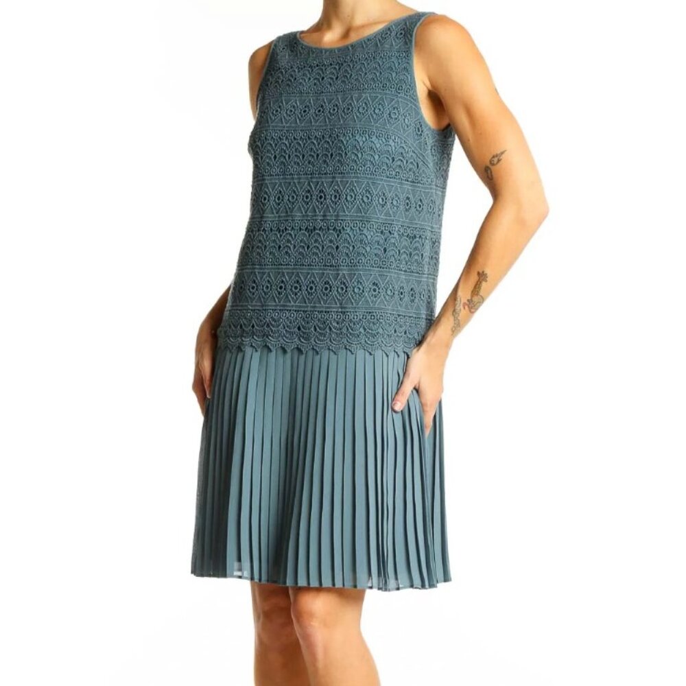 NWT Ann Taylor LOFT Blue Pleated Lace Drop Waist Dress Size 2